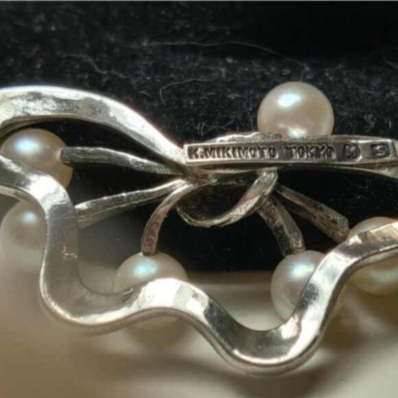 Mikimoto Pearl Brooch Pin Very Vintage Sterling Silver Butterfly with 5mm Pearls - Picture 4 of 6